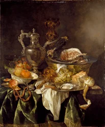 Csendélet ezüst boroskorsóval és a művész tükröződő portréjával, c1657
