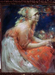Egy fiatal parasztlány (Egy parasztlány). Abram Jefimovics Arhipov (1862-1930) festménye. Pasztell, vászon, 88 x 71 cm