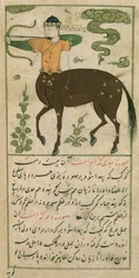Az állatöv csillagképei: Nyilas, az íjász, a Talim dar marifat i taqvimból, 1498 (903 Hijra)