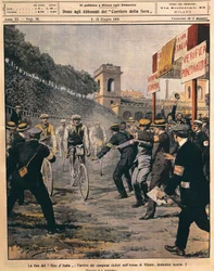 A győztes Luigi Ganna érkezése a milánói Arénába, a Giro d