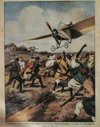 Borítóillusztráció Moizo kapitányról, amint leszállást kísérel meg az afrikai hadjárat során, Achille Beltrame (1871-1945), La Domenica del Corriere, 1912. szeptember 22.