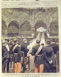Borító illusztrációja az 1900. évi Párizsi Egyetemes Kiállítás díjátadó ünnepélyes ceremóniájának