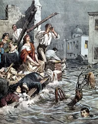 Modica (Szicília) áradása 1901-ben. La Domenica del Corriere. Ill. de Beltrame