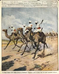 Őslakos csapatok a tripolitániai eritreai kolóniáról, illusztrátor Achille Beltrame (1871-1945), La Domenica del Corriere, 1912. február 25.