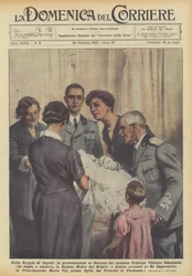 A nápolyi királyi palotában az újszülött Vittorio Emanuele herceg bemutatása az uralkodóknak