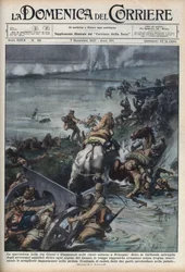 Második kínai-japán háború (1937-1945): összecsapások a Sanghaj melletti rizsföldeken. Illusztráció: Achille Beltrame a „La domenica del corriere”-ből, 1937.11.07.