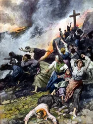 Az Etna kitörése Szicíliában 1902-ben. Ill. írta: A. Beltrame. "La Domenica del Corriere" ".