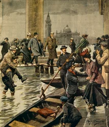 A magas víz jelensége a velencei Szent Márk téren, Achille Beltrame (1871-1945) a La Domenica del Corriere-ből