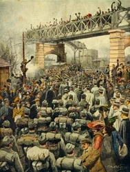 Az olasz csapatok diadalmas visszatérése Líbiából Milánóból, Achille Beltrame (1871-1945) illusztrátor a La Domenica del Corriere-ből, 1913. január 26.