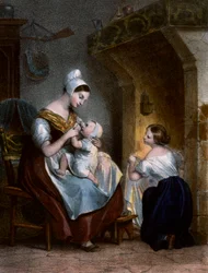A dajka babát szoptat. Litográfia, 1850 körül