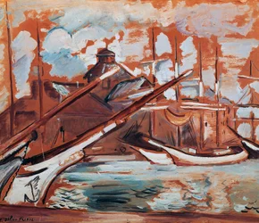 Kikötői jelenet, Othon Friesz (1879-1949), olaj, karton, 54x65 cm. Franciaország, XX. század.