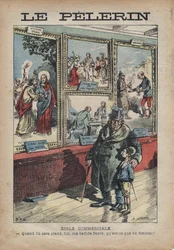 Antiszemita Achille Lemot rajzfilmje a „Le-Pelerin”-hez, 1896. szeptember – Kereskedelmi iskola: ha ösztöndíjas leszel, te, Jacob, az ágyam mellett, mit fogsz szétválasztani?
