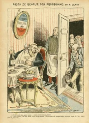 Illusztráció Achille Lemotról (1846-1909) Le Pelerinben, 2005.07.23 - Hogyan teljesítsd a programját - Szociális, Misere, Gasztronómiai szakács, Szocializmus - Jaures Jean, Depute, Homemans - Élelmiszer-metafora, Ellenzék/Egyesület