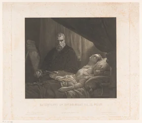 Az Il Tintoretto lányát a halálos ágyán ábrázolja Le Tintore au lit de mort de sa fille (cím a tárgyon)