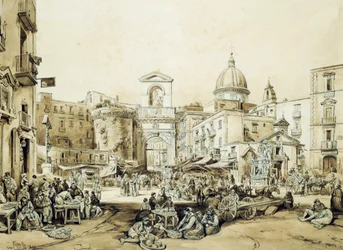 Porta Capuana Nápolyban, Achille Vianelli (1803-1894), szépia, 43x60,5 cm