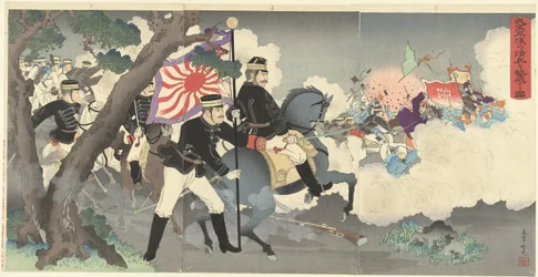 Hogyan győzik le fegyveres erőink a kínai katonákat Phenjanban. Waga gun Heijo no shinhei o gekiha suru zu. (cím a tárgyon)