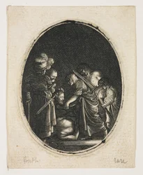 Salome Szent János fejének átvétele, Hendrik Goudt (1583-1648) metszete, 1607-09 körül (metszet)