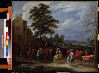 Lovasezred áthalad egy területen (Cavalry ezred vegye fel a pályát). Adam Frans van der Meulen (1632-1690) festménye. Olaj, vászon, 65 x 78,5 cm, Flamand művészet, Barokk művészet. Távol-keleti Múzeum, Habarovszk. ©FineArtImage/Leemage