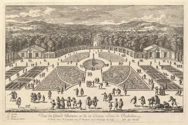 Kilátás a Grand Parterre és Richelieu félholdjára, 17. század.