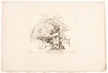 Két férfi egy asztalnál, egyikük egy kancsóval Hat nyomat Rembrandt rajzai után, a bécsi Hofbibliothekben (sorozat címe) Six estamppes gravées d