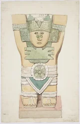 Caryatid III, külső kamra, Jaguárok felső temploma (A templom), Chichen Itza, Mexikó (akvarell)