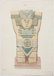 Caryatid a külső kamrából, A templom, labdapálya, Chichen Itza, Mexikó (akvarell)