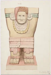 Caryatid a külső kamrából, A-templom, labdapálya-templom, Chichen Itza, Mexikó (akvarell)