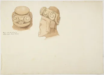 Agyag vagy kő figura Tiahuanacoból (Tiwanaku), Bolíviából (akvarell)