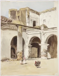 Rom - régi ház Chalchicomulában, Puebla állam, Mexikó (akvarell)