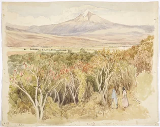 A Popocatépetl vulkán Yautepecből, Morelos államból, Mexikóból (akvarell és grafit)