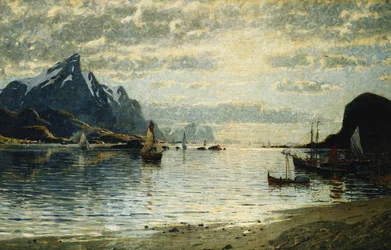 Fjord-jelenet vitorlás hajókkal,