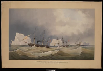 H.M.S. Phoenix és kísérői, a Diligence és a Breadalbane, a jéghegyek között