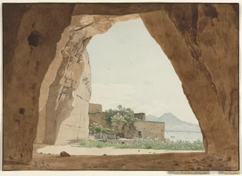 A Vezúv és a Nápolyi-öböl egy barlangból, 1820.