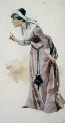 Adolf Hohenstein (1854-1928) jelmezvázlata a Falstaff című opera premierjéhez, Giuseppe Verdi (1813-1901), a milánói La Scala Színházban február 9-én