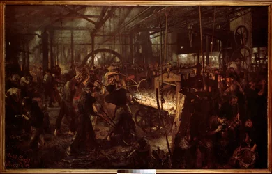 Kohászat: "" Hengermű, kovácsmunka"" Menzel Adolf (1815-1905) festménye