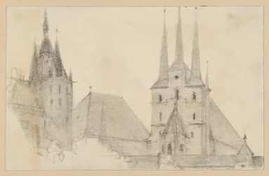 Az erfurti dóm és Szent Severin tornyai és tetői