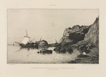 Halászhajó kikötőt készít Collioure szikláinál