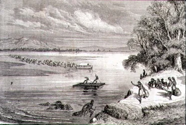 Átkelés a Colorado folyón az 1860-as években (metszet)