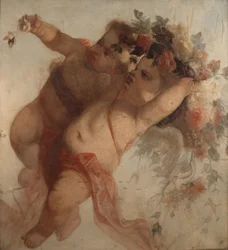 Szerelmes zenész, az Eldorádó díszítésének töredéke Adolphe Monticelli festménye (1824-1886) Mérete 100x90 cm Musee Grobet-Labadie