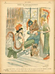 Nevetés, szatirikus színekben: Tie de közeledés - Kártyajáték - Marianne, Medve, Albion Britania - Illusztráció: Adolphe (Willette) (1857-1926)
