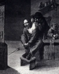 A sebészeti műtét Metszet Adriaen Brouwer festménye után (1608-ban) XVII.