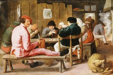 Boors dohányzik és iszik egy asztalnál egy kocsmában, 1625 körül