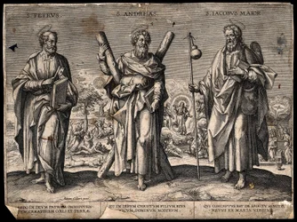 Szent Péter apostol, Szent András apostol és Idősebb Szent Jakab. Metszet.