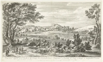 Gezicht op Saint Laurent de la Roche Kilátás St. Laurent de la Roche-ra és Bourgra a Franche-Comtéban (cím a tárgyon)