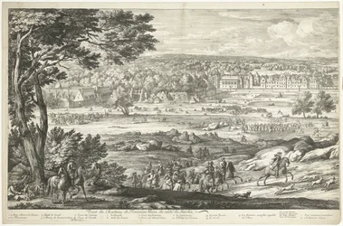 Kilátás Fontainebleau kastélyára (bal oldal) Veuë du Chasteau de Fontainebleau du costé du Jardin (cím a tárgyon)