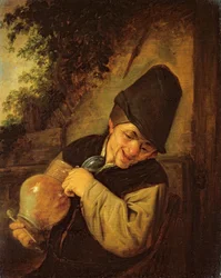 Kancsót és pipát tartó paraszt, 1650-55 körül (olaj, tölgyfa tábla)