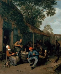Kocsma előtt dohányzó és lakomázó parasztok, 1676
