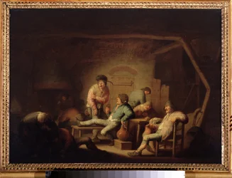 Inn jelenet. (Taverna jelenet). Adriaen Jansz van Ostade (1610-1685) festménye, 1635 körül. Holland iskola, barokk stílus. Olaj, fa. Puskin Múzeum, Moszkva.