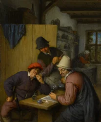 Három ivó és dohányzó gazda egy kocsmában, 1666-67