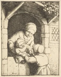Kislány játszik egy babával az anyja karjában, 1610-85.
